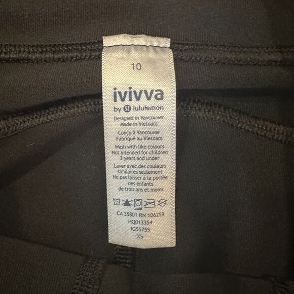 Ivivva By Lululemon Long Black Stretch Legging Pants Size 10 - Picture 2 of 3